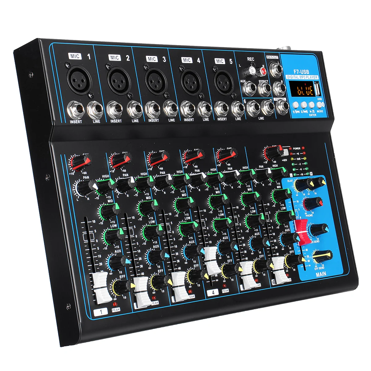Find 7 Channel bluetooth DJ Mic Audio Mixer Control LED Digital Display Music Stream for Sale on Gipsybee.com