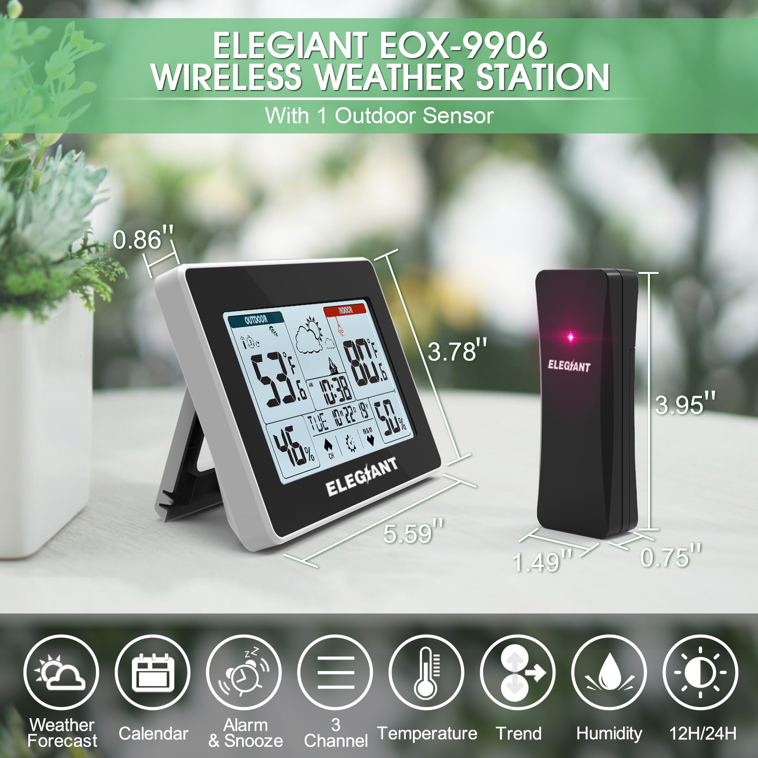 Find ELEGIANT EOX-9906 Touch Indoor Outdoor Weather Station Alarm Clock Calendar Wireless Sensor Forecast Thermometer Hygrometer for Sale on Gipsybee.com with cryptocurrencies