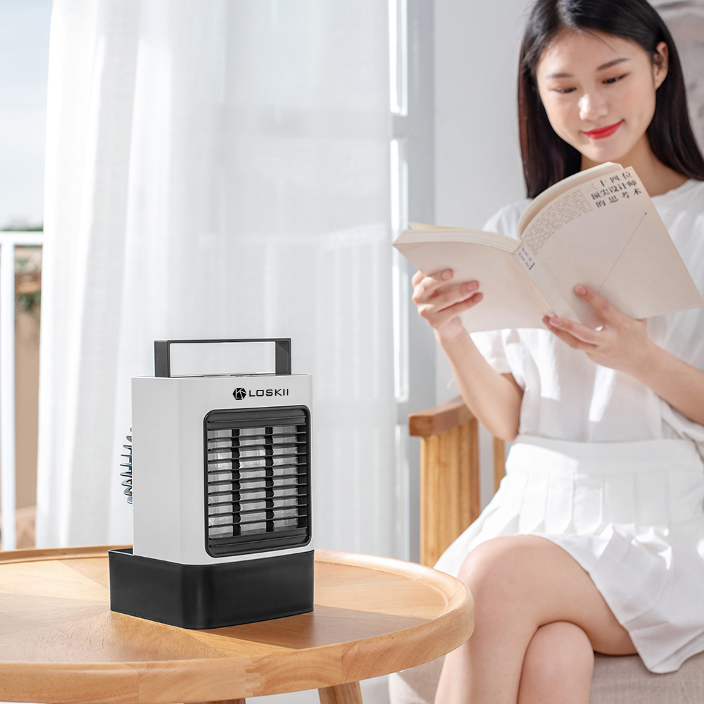 Find Loskii F830 Negative Ion Air Conditioner Air Cooler Desktop Electric Fan Two Blowing Modes Three Gear Wind Speeds with Night Light Low Noise for Home Office for Sale on Gipsybee.com with cryptocurrencies