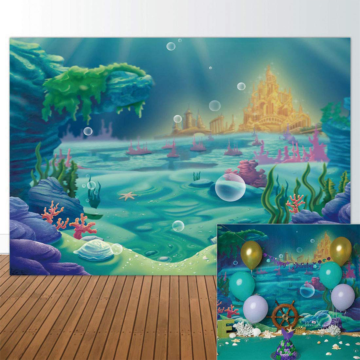 Find 220x150cm 150x100cm Under Sea Mermaid Castle Blue Sea Photography Background Cartoon Backdrop Kids Baby Party Decor Props for Sale on Gipsybee.com with cryptocurrencies