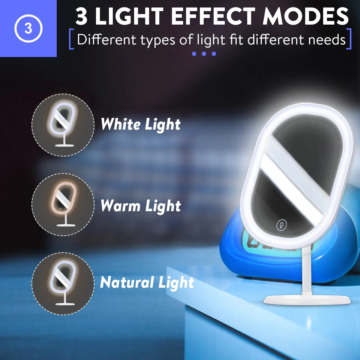 Find Professional Makeup Mirror with LED Light USB Charging 180ÂRotation 3 Light Mode 10X Magnification Touch Button Detachable Base for Sale on Gipsybee.com