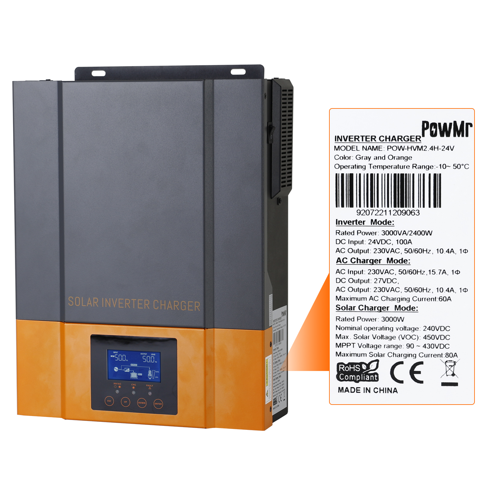 Find PowMr 3KVA/2400W Hybr1d Solar Inversor 24V Battery Charger Built in MPPT 80A Solar Charger 230VAC Output PV Max 450VDC Inverter POW HVM2 4H 24V for Sale on Gipsybee.com with cryptocurrencies