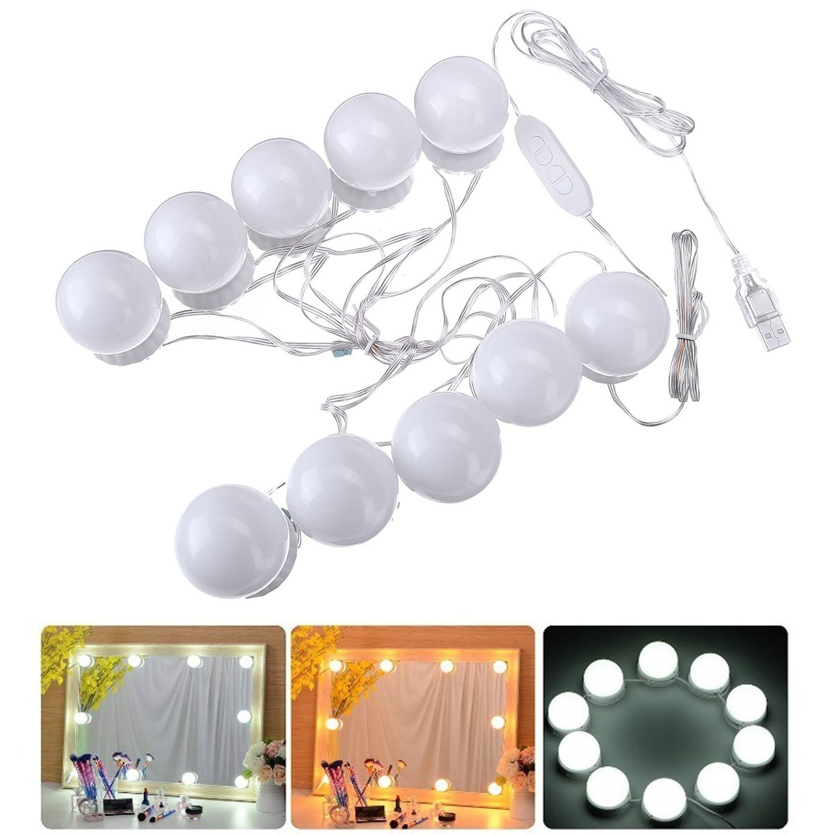 Find Makeup Light Vanity Mirror LED String Light 10 Bulb Dressing Cosmetic Adjustable for Sale on Gipsybee.com with cryptocurrencies