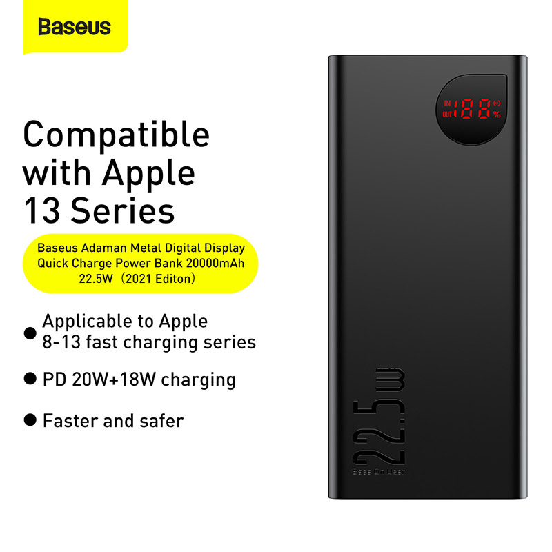 Find Baseus Adaman 22.5W 20000mAh PD QC3.0 Dual Input Output Digital Display Quick Charge Power Bank for iPhone 13 / 13 Mini/ 13 Pro Max for Samsung Galaxy Note S20 ultra Huawei Mate40 for Sale on Gipsybee.com with cryptocurrencies