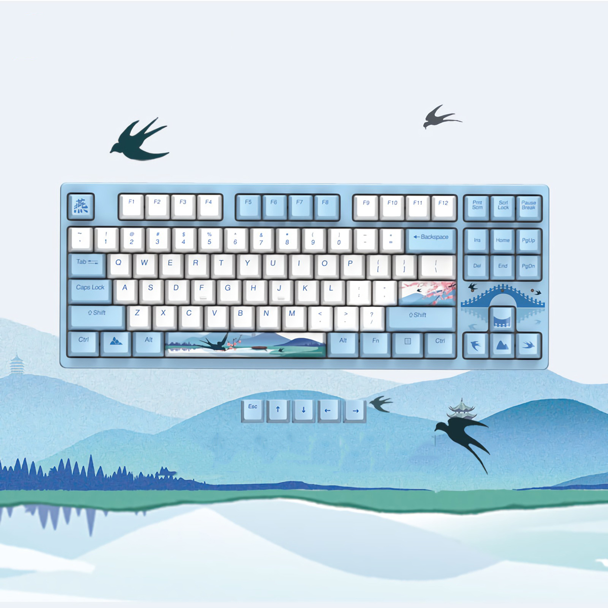Find DAREU A87 Mechanical Keyboard Swallow Theme Wired Ice Blue Backlight 87 Keys Cherry MX Switch Blue PBT Keycaps Gaming Keyboard for Sale on Gipsybee.com with cryptocurrencies
