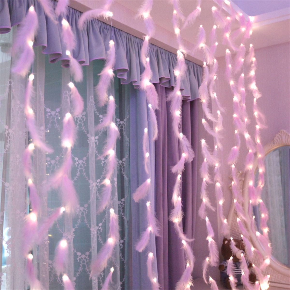 Find 3 2M 3 3M Feather Copper Wire 8 Modes LED Curtain String Light USB Lamp for Room Party Decoration for Sale on Gipsybee.com with cryptocurrencies