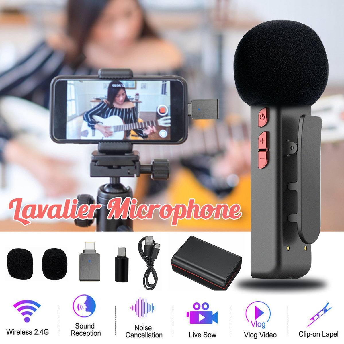 Find Portable Wireless Lavalier Microphone Type c Noise Reduction for Live Broadcast Video Interview Recording for Sale on Gipsybee.com with cryptocurrencies