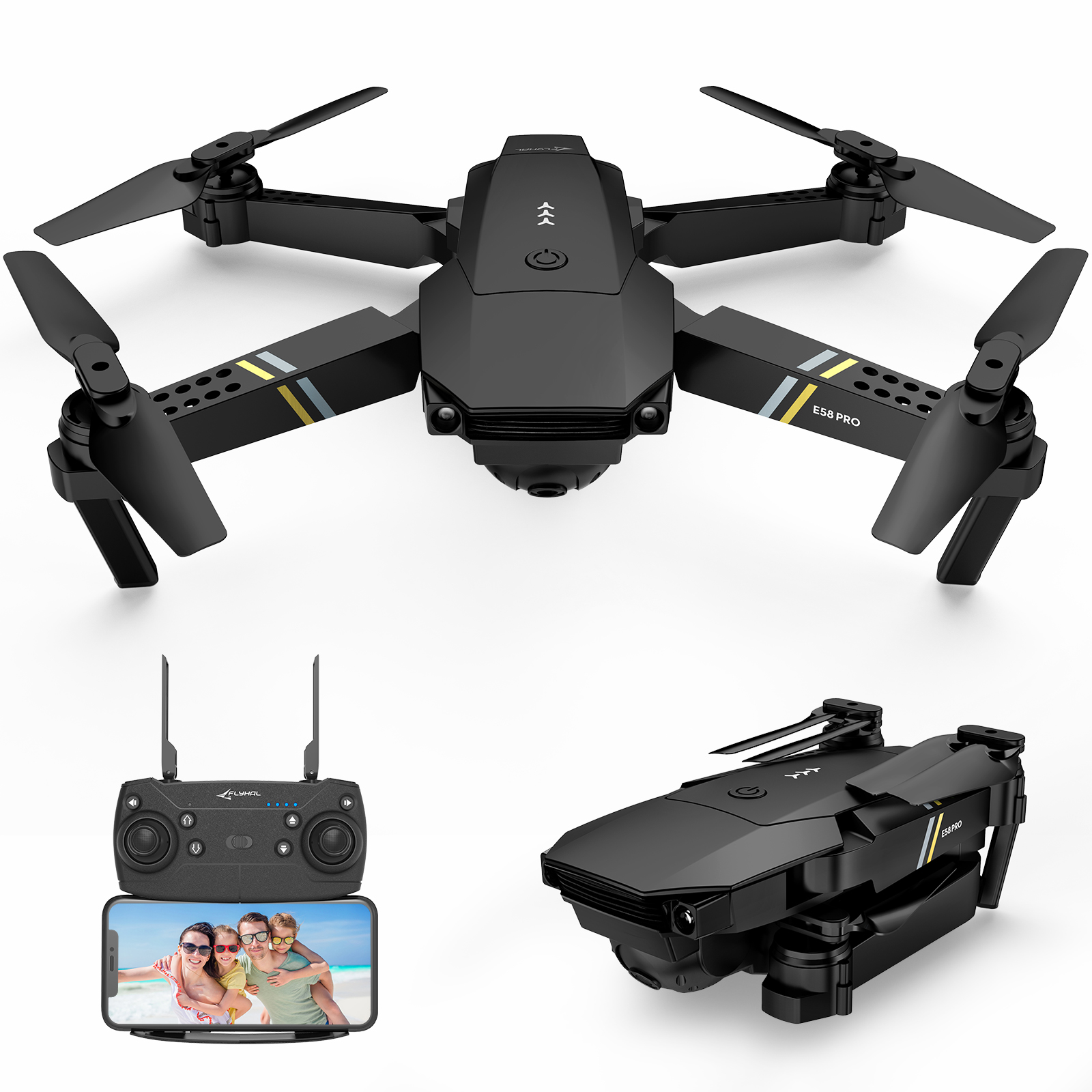Find FLYHAL E58 PRO WIFI FPV With 120 FOV 1080P HD Camera Adjustment Angle High Hold Mode Foldable RC Drone Quadcopter RTF for Sale on Gipsybee.com with cryptocurrencies