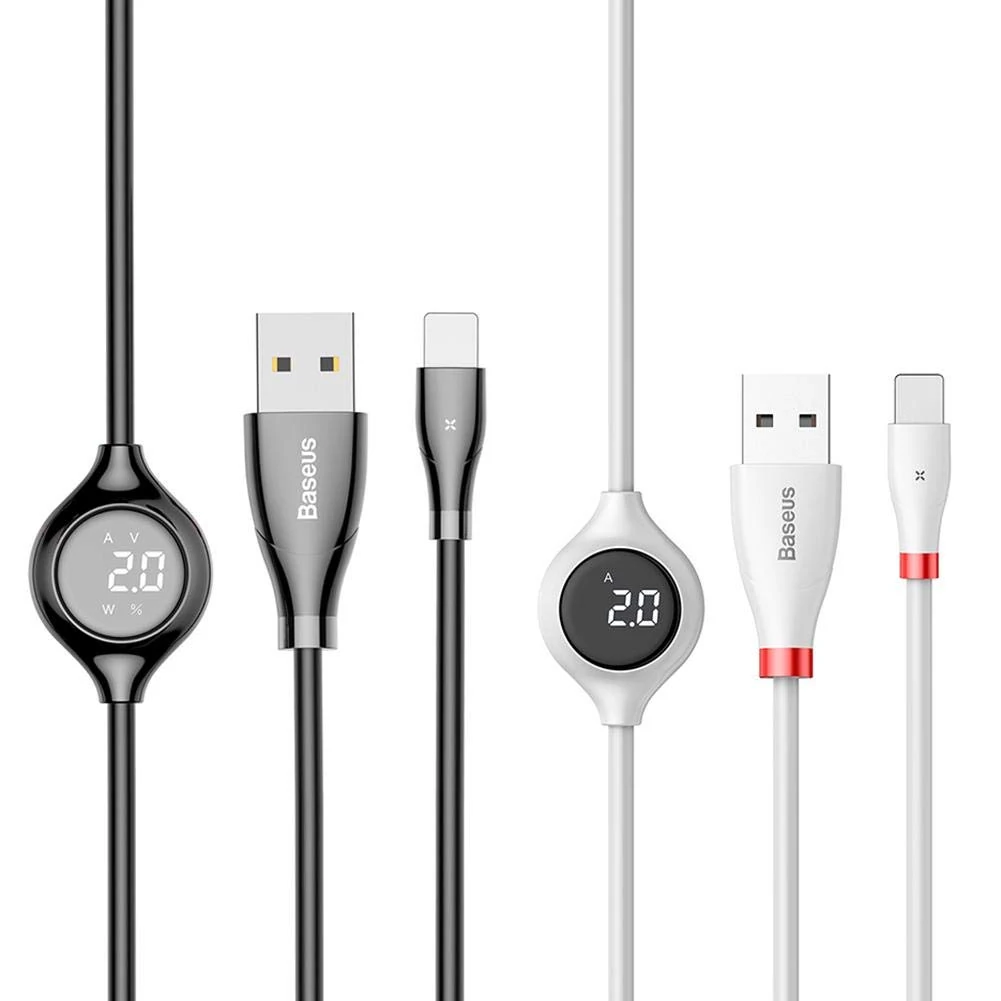 Find Baseus Big Eye Digital Display Charging Data Cable 480Mbps 8 Pin 2A for iPhone 12/ 12Pro for iPhone 13 for Sale on Gipsybee.com