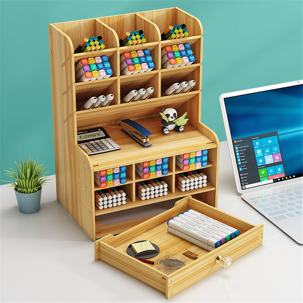 Find Wooden Pen Holder 7 Layers Multi Functional DIY Desktop Stationary Organizer Home Office Supply Storage Rack for Sale on Gipsybee.com with cryptocurrencies