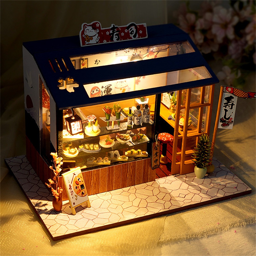 Wooden Creative Multi-style DIY Handmade Mini Three-dimensional Doll House Model Toy with LED Lights for Kids Gift 7