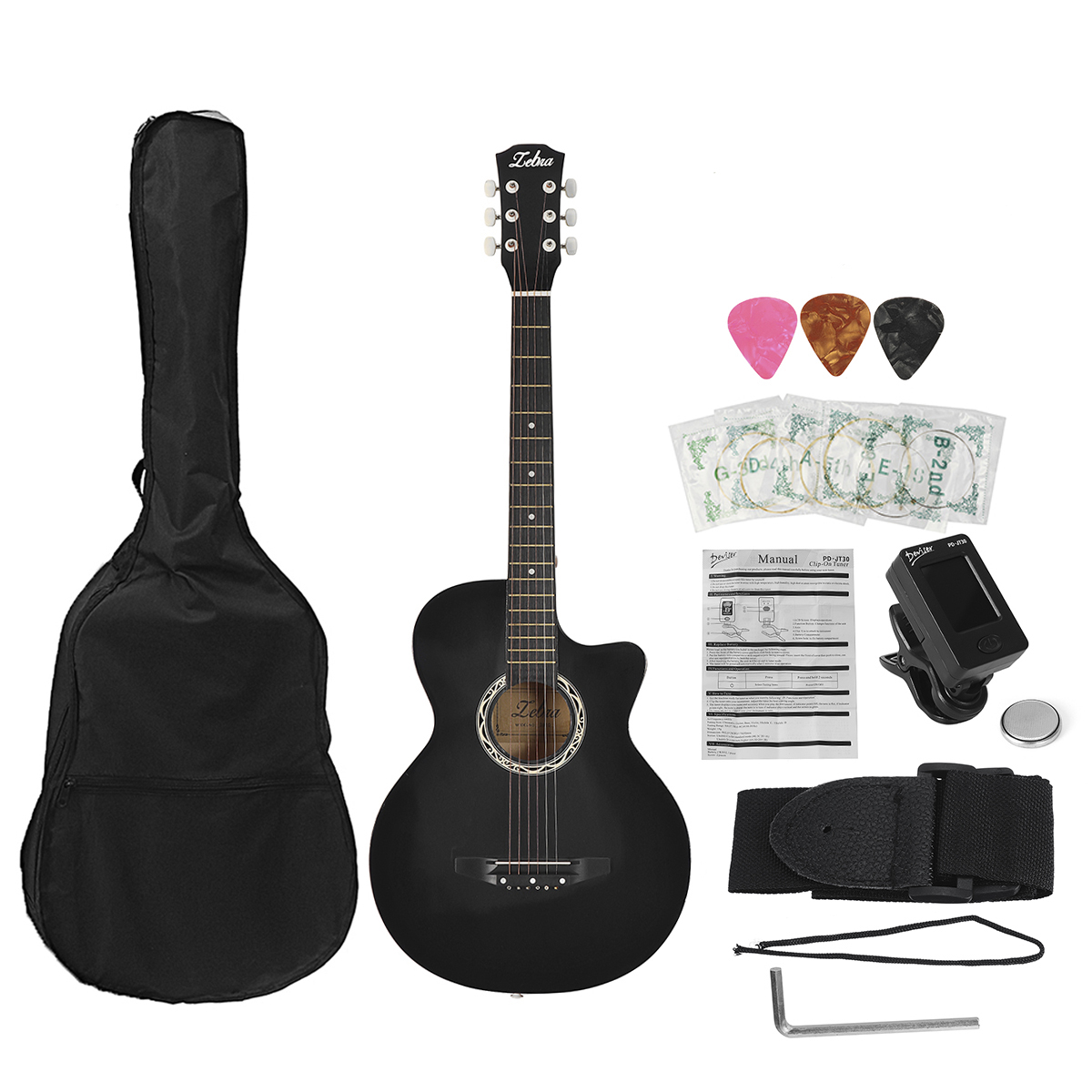 Zebra 38 Inch Classical Guitar Kit With 6 Strings Gig bag Tuner Picks Strap for Beginners Adults Kids Birthday Gift 2