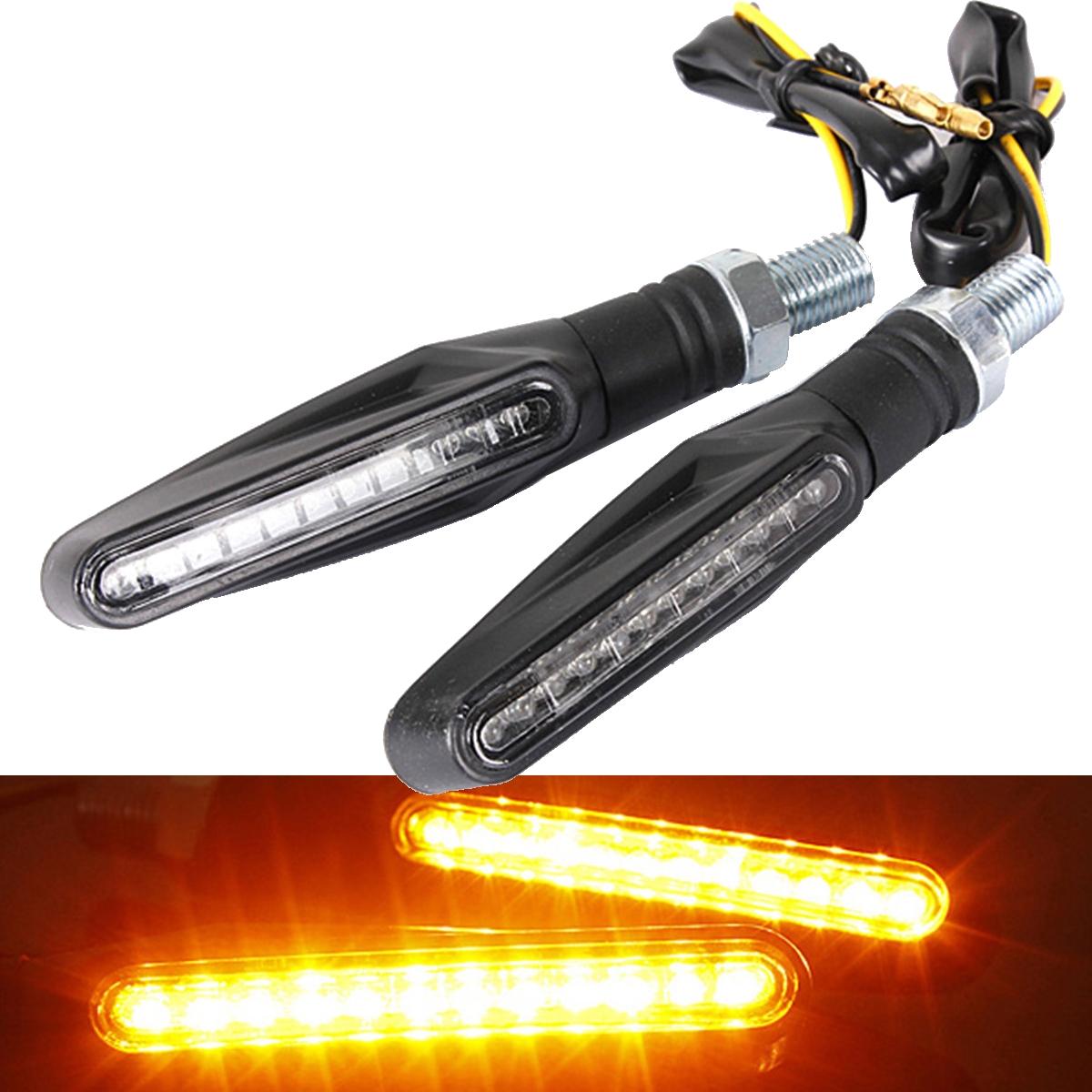 24SHOPZ 2pcs Motorcycle LED Turn Signal Indicator Blinkers Amber Lights