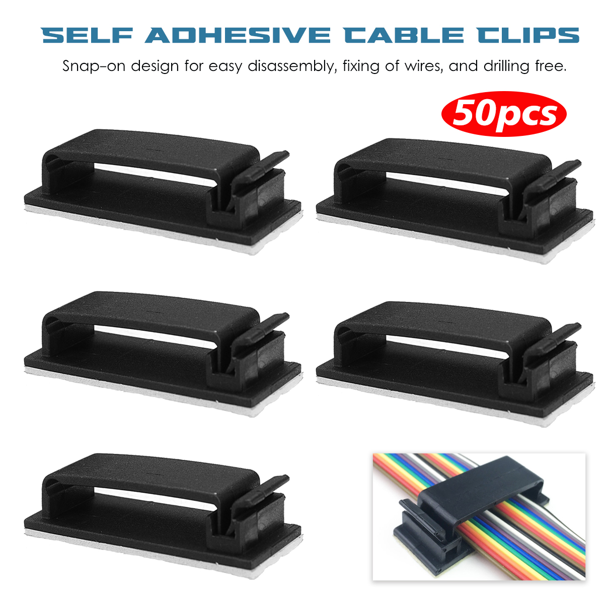 Find 50Pcs Cable Clips Self Adhesive Cord Management Wire Holder Organizer Clamp for Computer for Sale on Gipsybee.com with cryptocurrencies