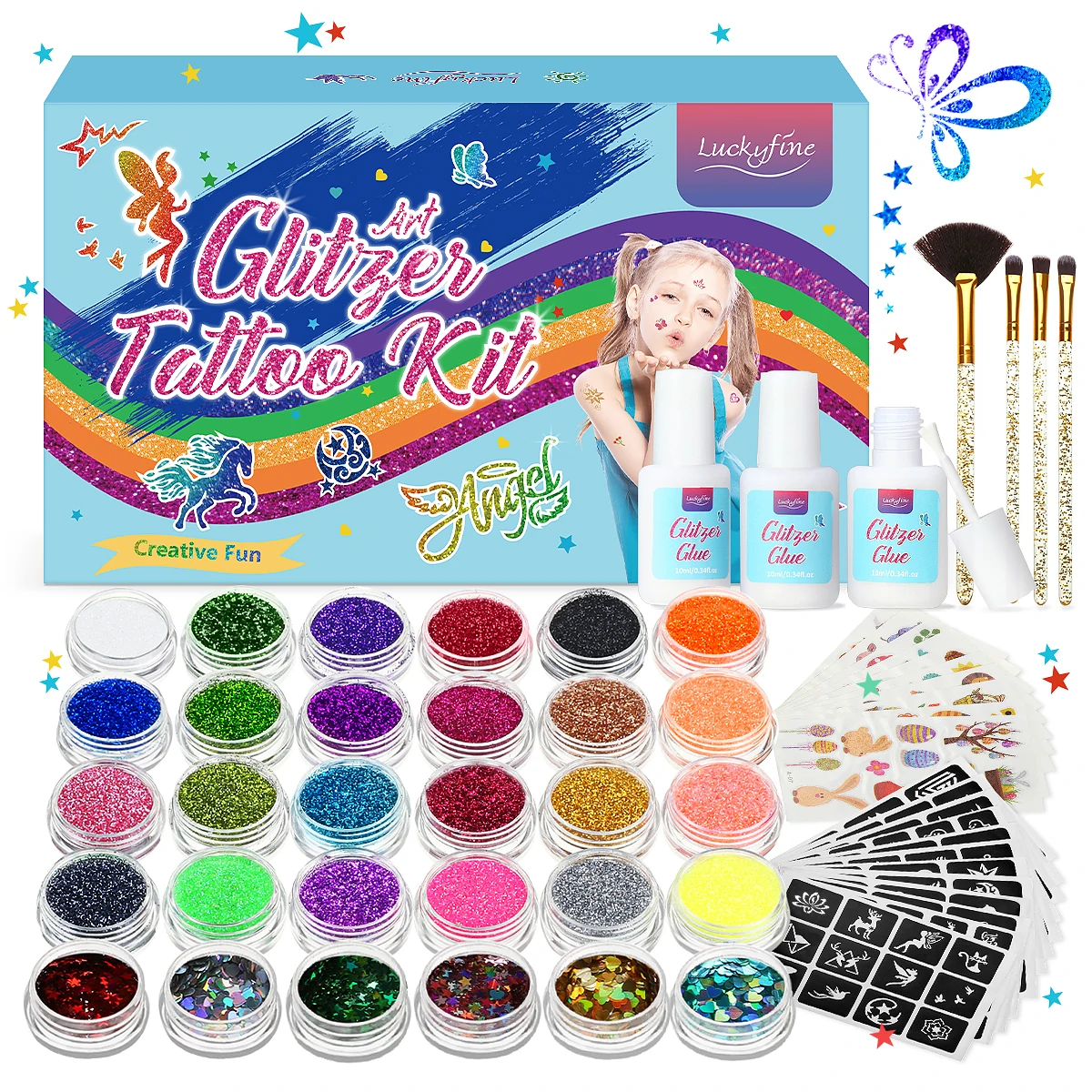 Find Glitter Tattoo Set Temporary Tattoo Kit Easter Gifts for Kids Body Glitter for Party 30 Unique Glitters 112 Cool Tattoo Stencils 200 Stickers for Sale on Gipsybee.com