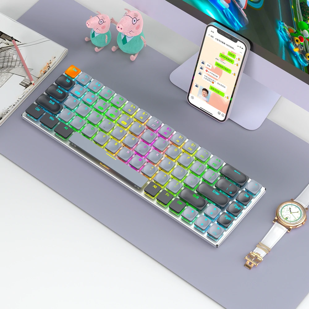 Find Technology 68 Keys RGB Backlit Mechanical Keyboard Triple Mode Wireless bluetooth 2 4G USB Wired Rechargeable Gaming Keyboard for Sale on Gipsybee.com