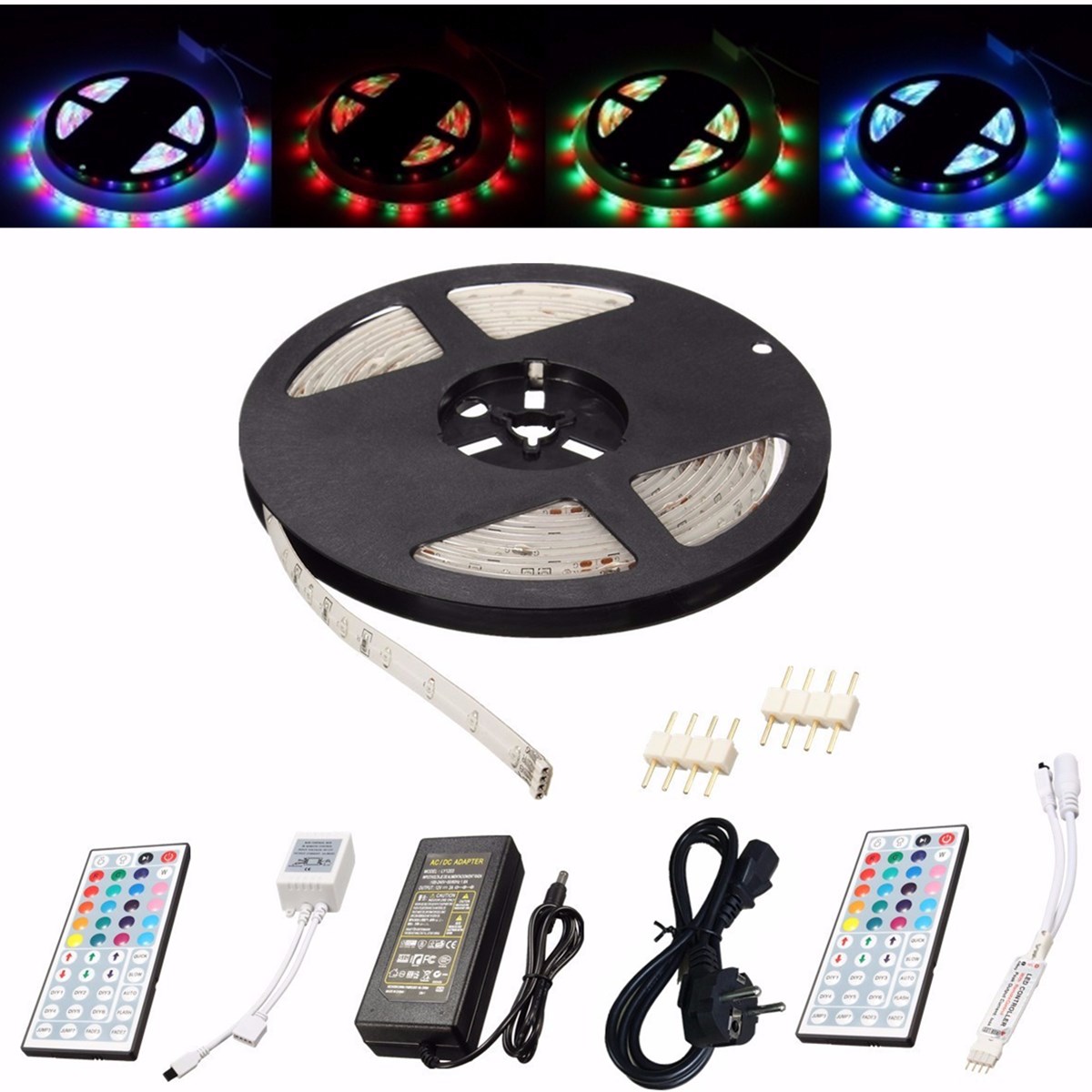 Find 5M 3528 SMD 300LED RGB Waterproof Flexible Strip Light 44 keys Remote Control EU Plug DC12V for Sale on Gipsybee.com with cryptocurrencies
