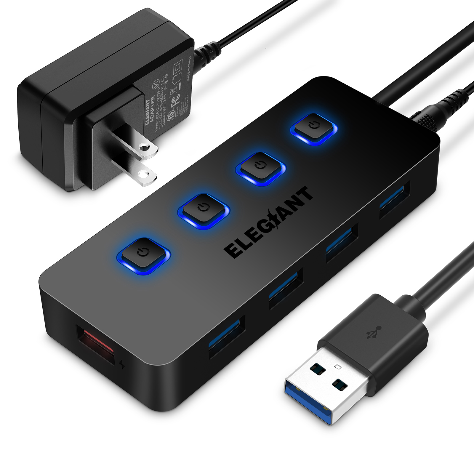 Find ELEGIANT 4 Port USB Hub 1 USB Smart Charging Port USB 3 0 Hub Powered USB Hub with Individual On/Off Switches USB Splitter with Power Adapter Supports Desktop Laptop Tablet MacBook iPad for Sale on Gipsybee.com with cryptocurrencies