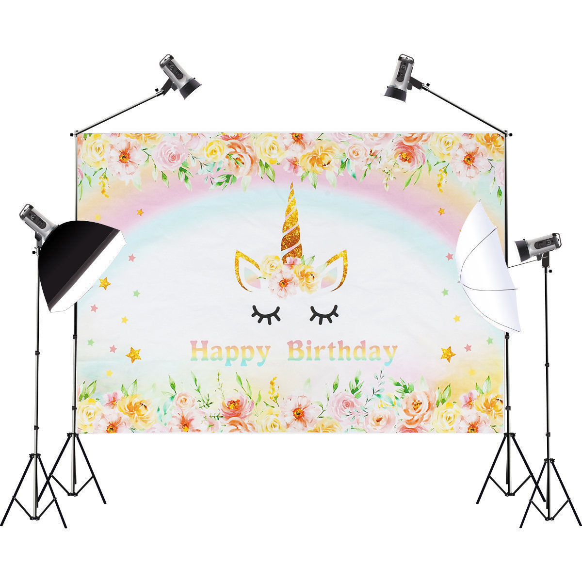 Find 3x5FT 5x7FT Vinyl Gold Unicorn Happy Birthday Photography Backdrop Background Studio Prop for Sale on Gipsybee.com with cryptocurrencies