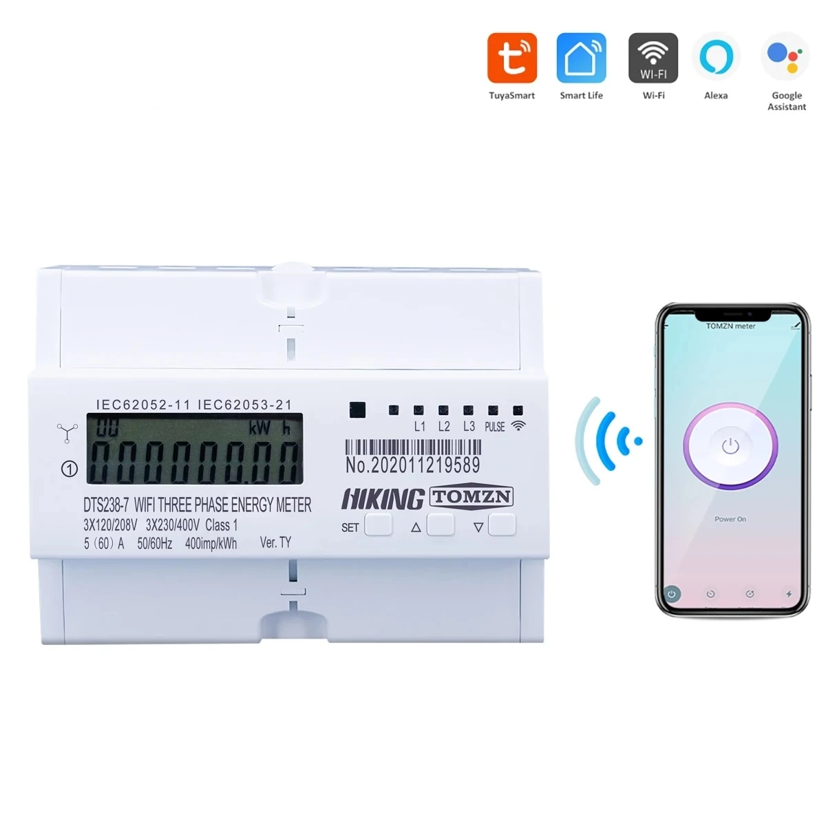 Find 60A 80A Tuya 3 Phase Din Rail WIFI Smart Energy Meter Timer Power Consumption Monitor kWh Meter Works with Alexa Google Home for Sale on Gipsybee.com