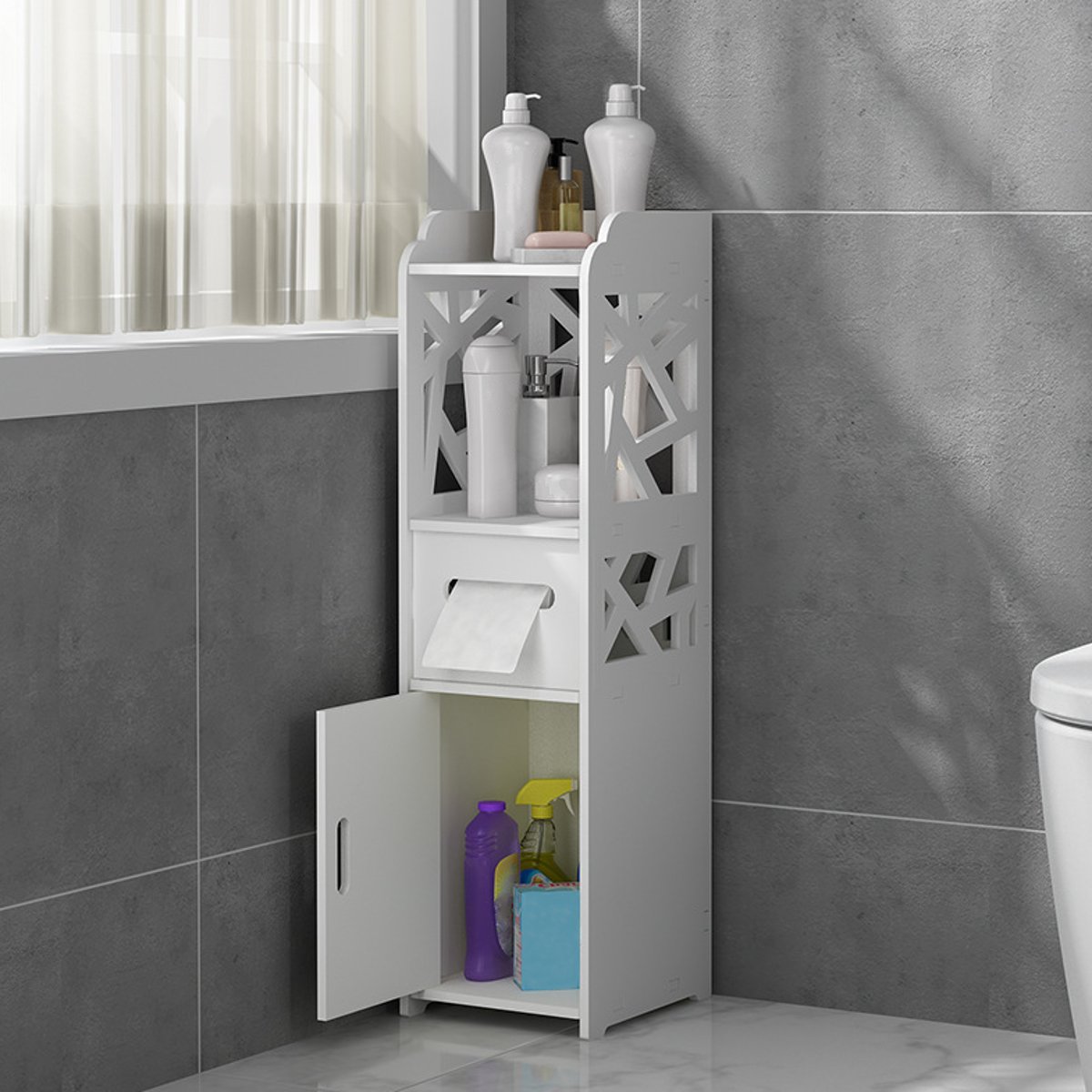 Find 22x24x80cm Bathroom Floor Standing Storage Cabinet Washbasin Shower Corner Shelf for Sale on Gipsybee.com with cryptocurrencies