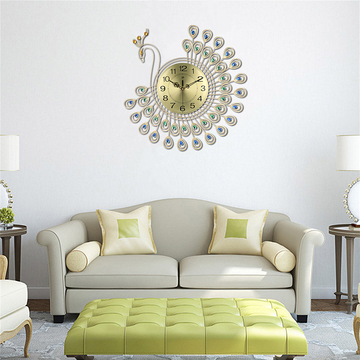 Find 53x53cm Large 3D Gold Diamond Peacock Wall Clock Metal Watch for Home Living Room Decoration DIY Clocks Crafts Ornaments Gift for Sale on Gipsybee.com with cryptocurrencies