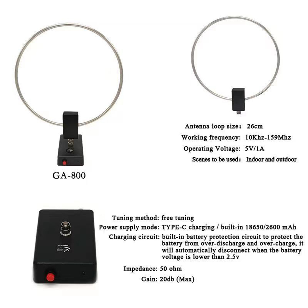 Find GA800 Radio Shortwave Antenna Small Active Loop Shortwave Antenna 10KHz 159MHz HF for Sale on Gipsybee.com with cryptocurrencies
