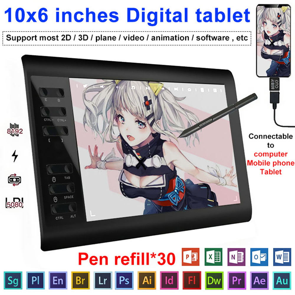 Find Universal 10*6'' Digital Drawing Tablet 233 Point Quick Reading Pressure Sensing for Sale on Gipsybee.com with cryptocurrencies