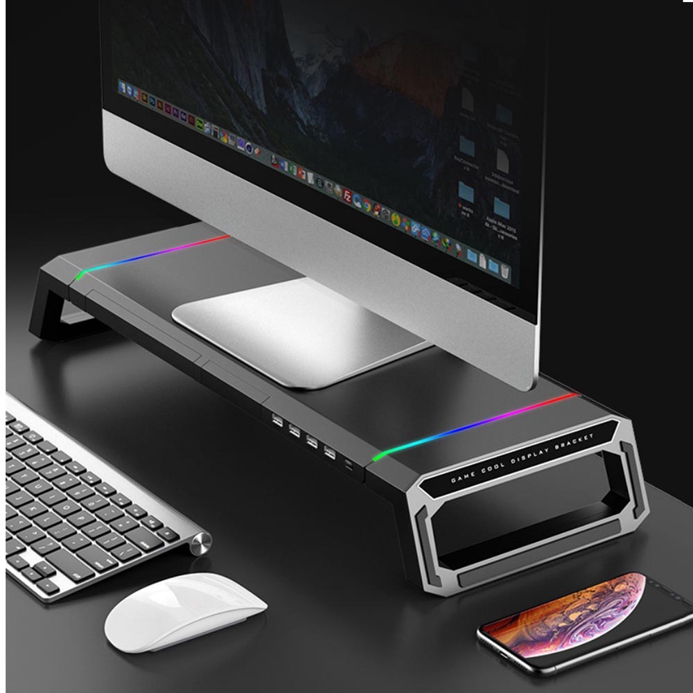 Find ICE COOREL Adjustable Monitor Stand Computer Riser Desktop Storage Stand with 4 USB Ports RGB light Mobile Phone Holder Storage Drawer for Sale on Gipsybee.com with cryptocurrencies