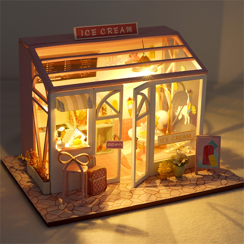 Wooden Creative Multi-style DIY Handmade Mini Three-dimensional Doll House Model Toy with LED Lights for Kids Gift 6