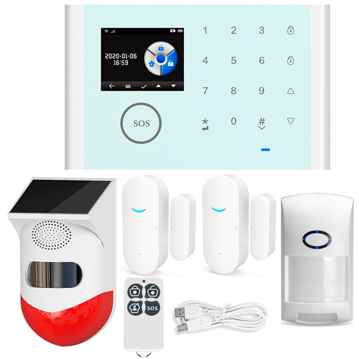 Find WIFI GSM Wireless Smart Solar Alarm System Door Home Security SIM Card EN RU ES PL DE Switchable Remote Control for Sale on Gipsybee.com with cryptocurrencies