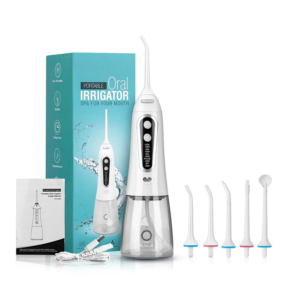 Find Cordless Oral Irrigator Portable Water Dental Flosser USB Rechargeable Tooth Pick 300ml 5 Jet Tips for Sale on Gipsybee.com