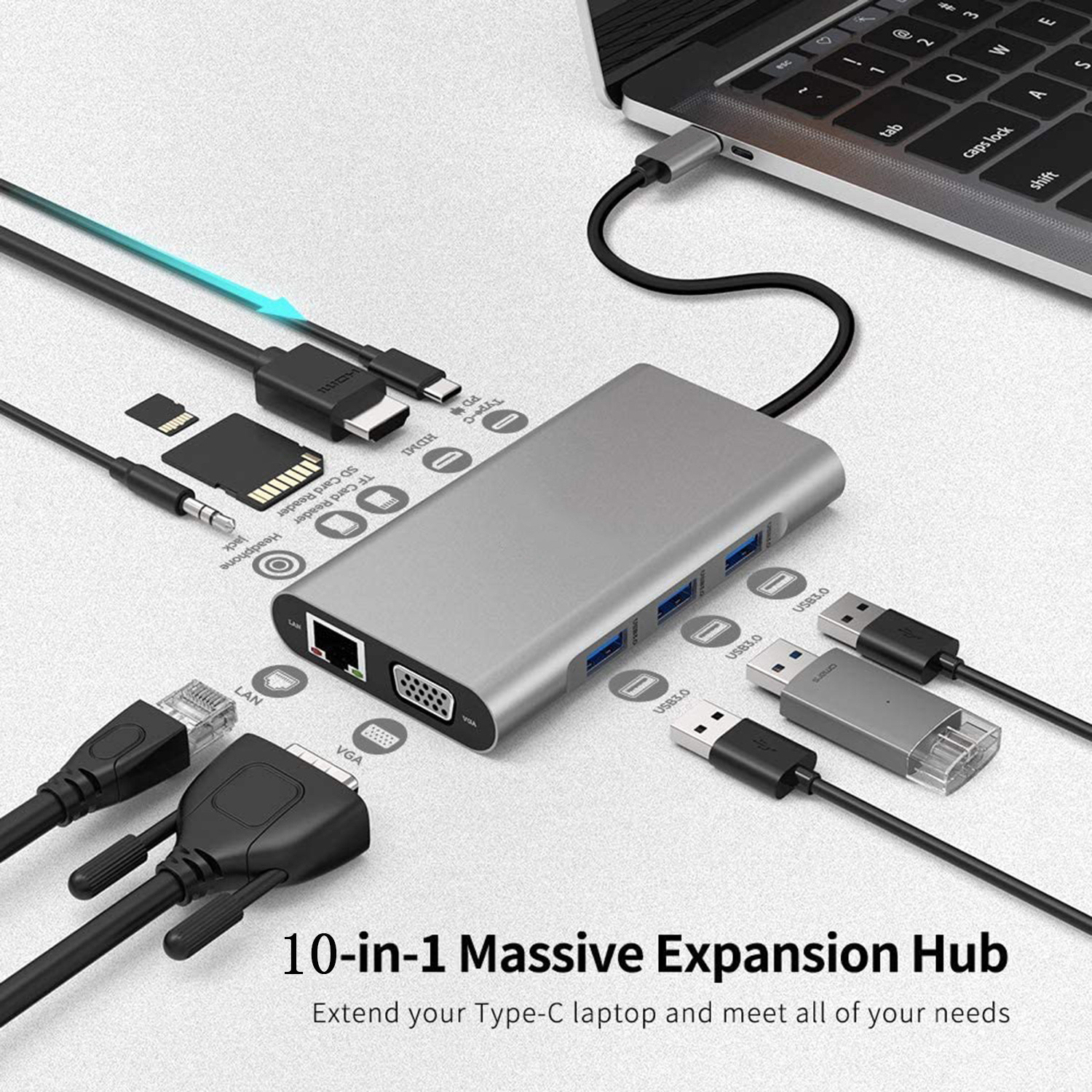 Find Bakeey 10 In 1 Triple Display USB Type C Hub Docking Station Adapter With 4K HD Display /1080P VGA / RJ45 Network Port /100W USB C PD3 0 Power Delivery / USB C Data Transfer Port /3 USB 3 0 /3 5mm Audio Jack /Memory Card Readers for Sale on Gipsybee.com with cryptocurrencies