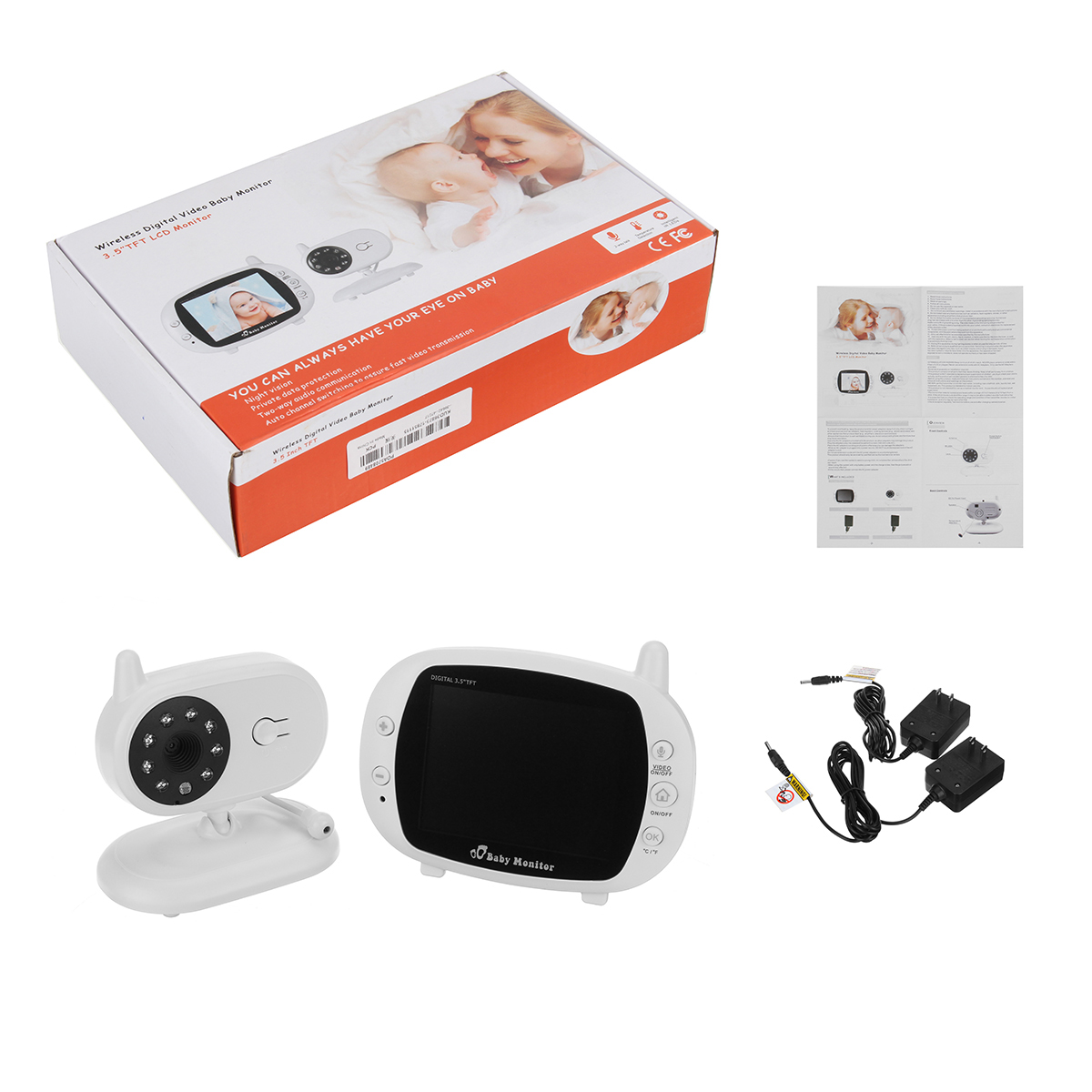 Baby Monitor da 3,5 pollici Videocamera Digitale LCD da 2,4 GHz con Monitoraggio della Temperatura Visione Notturna 8