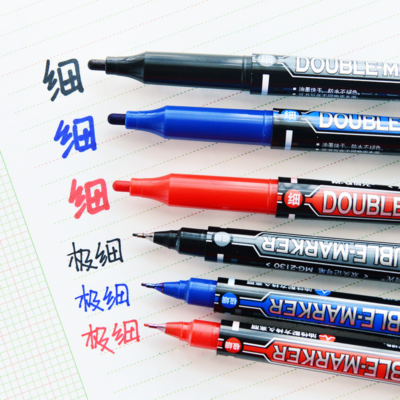 Find M&G MG2130/Y22O4 1 Piece Dual Head Marker Pen Black/Blue/Red Extra Fine Point Oil Ink Liner Twin Mark Pens Office School Supplies for Sale on Gipsybee.com with cryptocurrencies