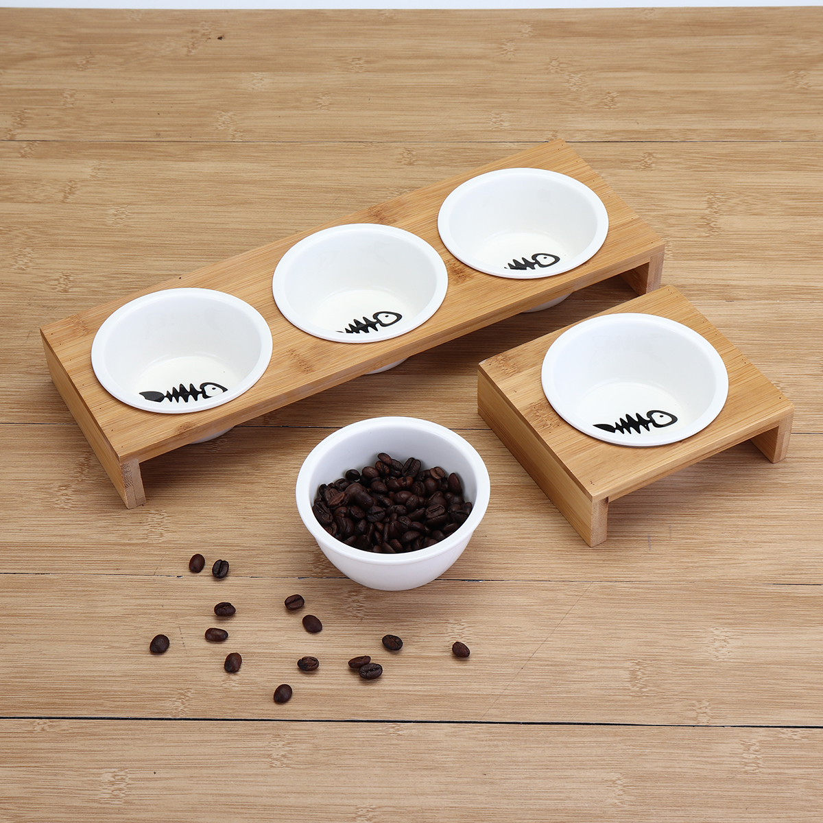 Elevated Dog Cat Bamboo Pet Feeder Ceramic Bowl Raised Stand 3 Sizes  Durable | eBay