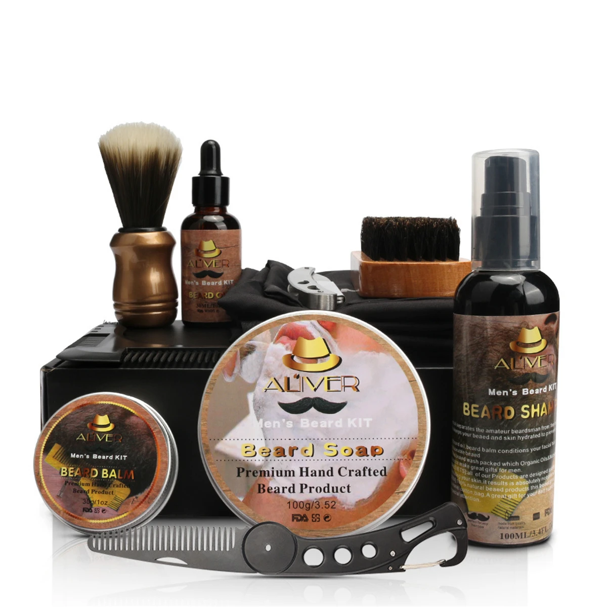 Find 11 in 1 Beard Grooming Kit for Men Brush Comb Balm Shampoo Balm Apron Razor Set for Sale on Gipsybee.com