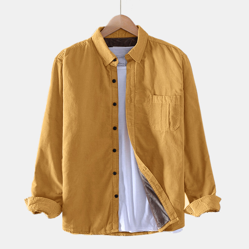 Mens Corduroy Solid Colour Chest Pocket Long Sleeve Shirts | eBay