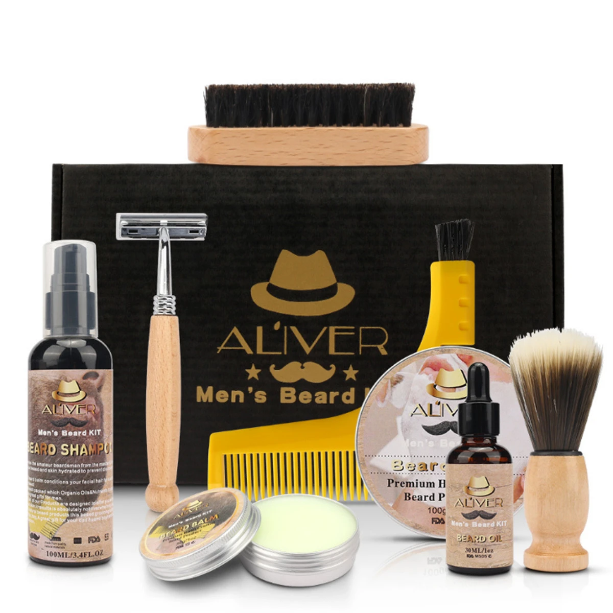 Find 9 in1 Beard Grooming Kit for Men Comb Shaver Brushes Balm Oil Soap Shampoo Set for Sale on Gipsybee.com