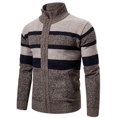 Mens Winter Knitted Cardigan Stand Collar Coat Sweater Knitwear Thick Jacket Cardigan Outwear