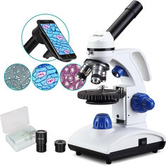 [US Direct] ESSLNB ES1045 Microscope 1000X Student Microscope for Kids LED Biological Light Microscope with Slides and Phone Adapter All-Metal Optical Glass Lenses