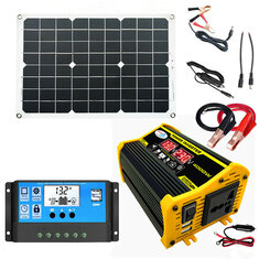 18W 12V Solarmodul Tragbares Solarsystem 4000W Stromrichter mit 2 USB-Anschlüssen 30A Solarladeregler LED-Bildschirmanzeige