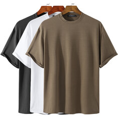 Tops de mangas curtas decote redondo cor sólida camiseta casual confortável e respirável tops de mangas curtas