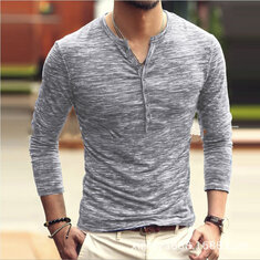 Erkek Günlük Gömlek Pamuk Nefes Uzun Kollu Bluz Dik Yaka Moda Sokak giyim Outdoor Yürüyüş
