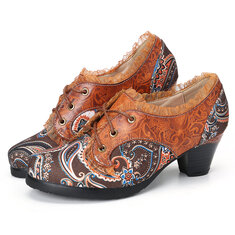 GRACOSY Cuero Sandalias para Mujer Oxford Vestido Zapatos retro de tacón medio con cordones hechos a mano