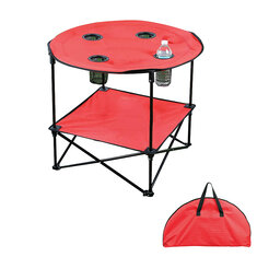 600D Canvas Beach Table Folding Lightweight Tabletop 4 Cup Holders Portable Picnic Camping Table with Storage Bag