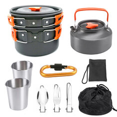 2-3 Person Camping Cookware Set Portable Outdoor Tableware Kit Campfire Kettle Pot Folding Fork Spoon Knife Set For Camping Hiking Picnic Travel