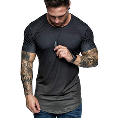 Summer Fashion Printing Men Gradient Color Short Sleeve Round Neck T-Shirt Slim Fit Top
