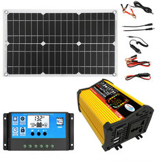 V3.0 18W 12V to 110V/220V Solar Panel Solar Power System Portable 4000W Power Inverter With 2 USB Ports 30A Solar Charge Controller LED Screen Display