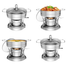 Warmounts 1QT Chafing Dish Buffet Set Individual Single Shabu Hot Pot, Stainless Steel, Glass Lid, Mini Round Chafing Dishes for Buffet for Dinner, Parties, Wedding, Camping, Events